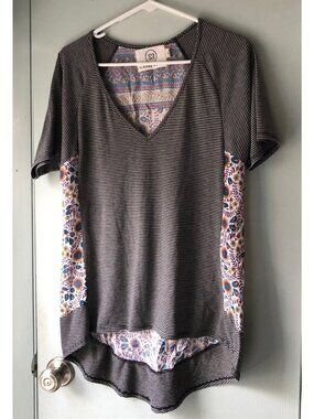 Sloane Rouge flowy top hi lo hem floral striped Womens Small USA Boho Festival
